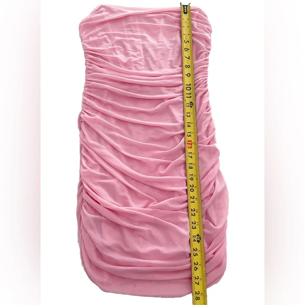 Tic Toc Pink Strapless Ruched Bodycon Dress Size Large - Picture 4 of 9